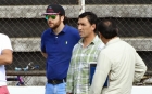 Jacir (azul) llegó el sábado al Estadio Municipal acompañado del Jose Luis Rugama y Esteban Coppia